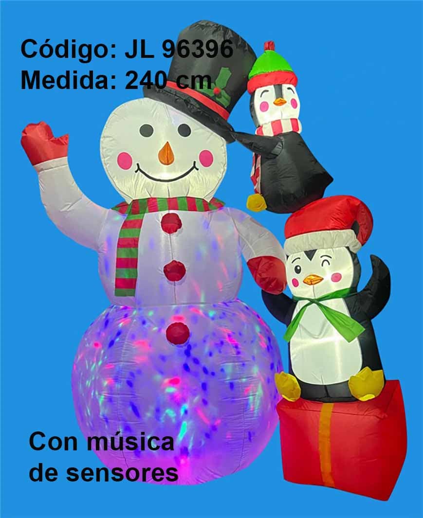 Inflable navideño de muñeco de nieve con pingüinos JL 96396 de 240 cm