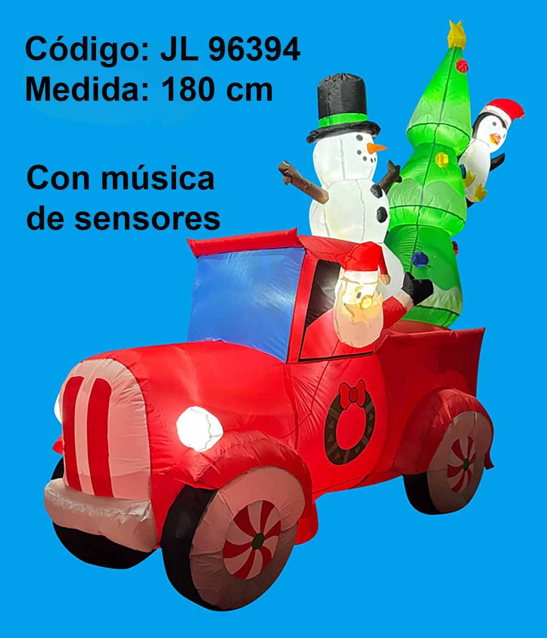 Inflable navideño de camioneta con Santa, muñeco de nieve, pingüino y árbol de Navidad, 180 cm