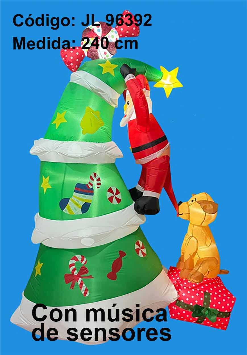 Inflable navideño de árbol con Santa y perro, 240 cm